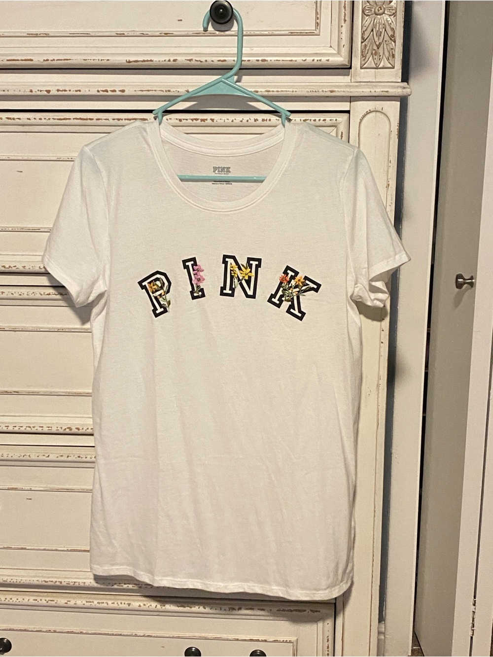 Victoria's Secret PINK White Floral Letter Graphic Tee